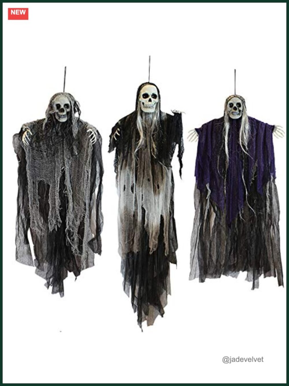 Set of 3 Hanging Skeleton Grim Reapers Halloween Outdoor Decorations